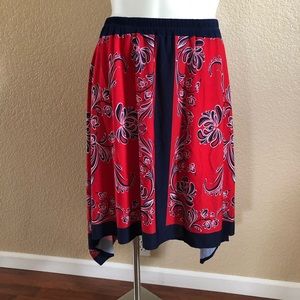 Travel Elements Floral Asymmetrical Midi Skirt Blue Red New